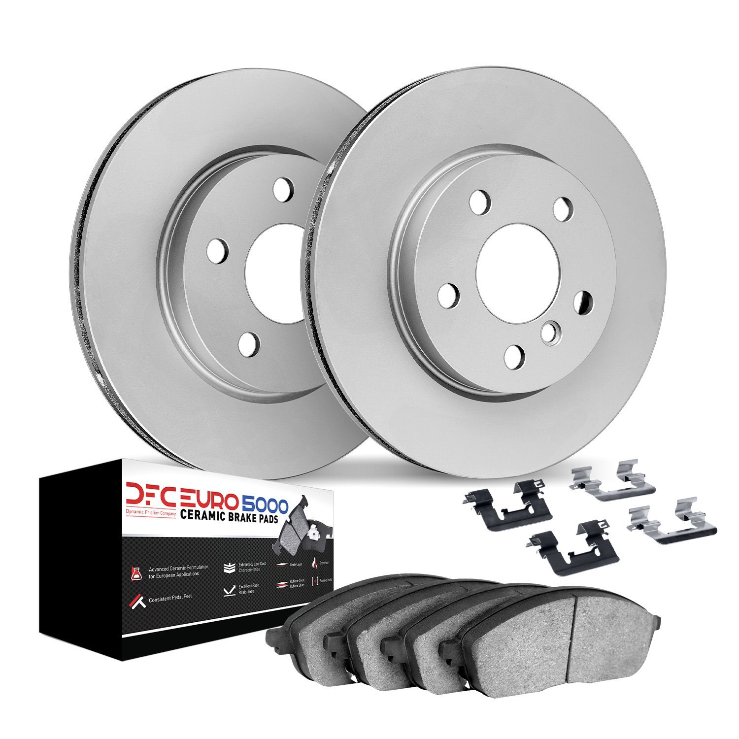 9612-11001 GEOMET Brake Rotors w/5000 Euro Ceramic Brake Pads Kit & Hardware, 2010-2013 Land Rover, Position: Rear