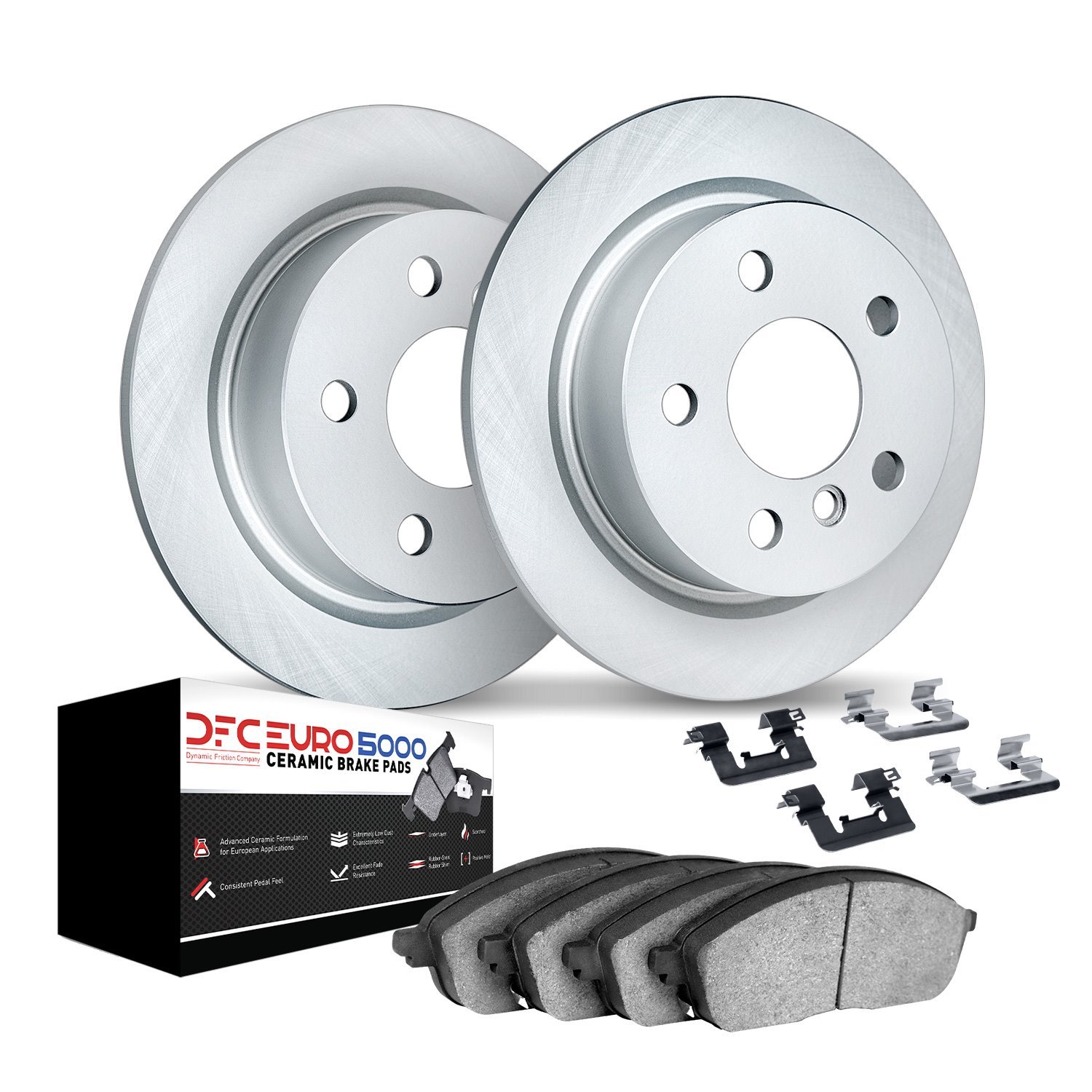 9612-63022 GEOMET Brake Rotors w/5000 Euro Ceramic Brake Pads Kit & Hardware, 2014-2020 Multiple Makes/Models, Position: Rear