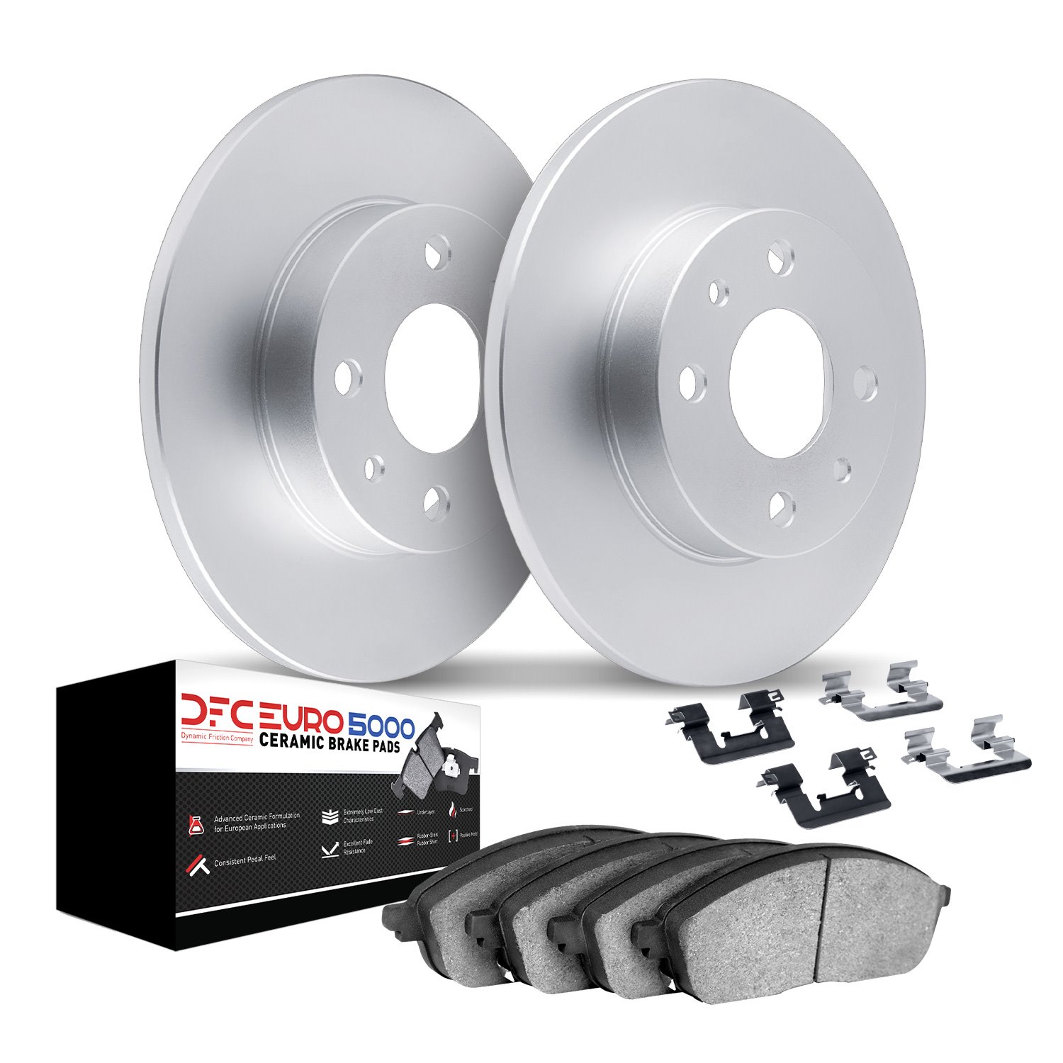 9612-80000 GEOMET Brake Rotors w/5000 Euro Ceramic Brake Pads Kit & Hardware, Fits Select Multiple Makes/Models, Position: Rear