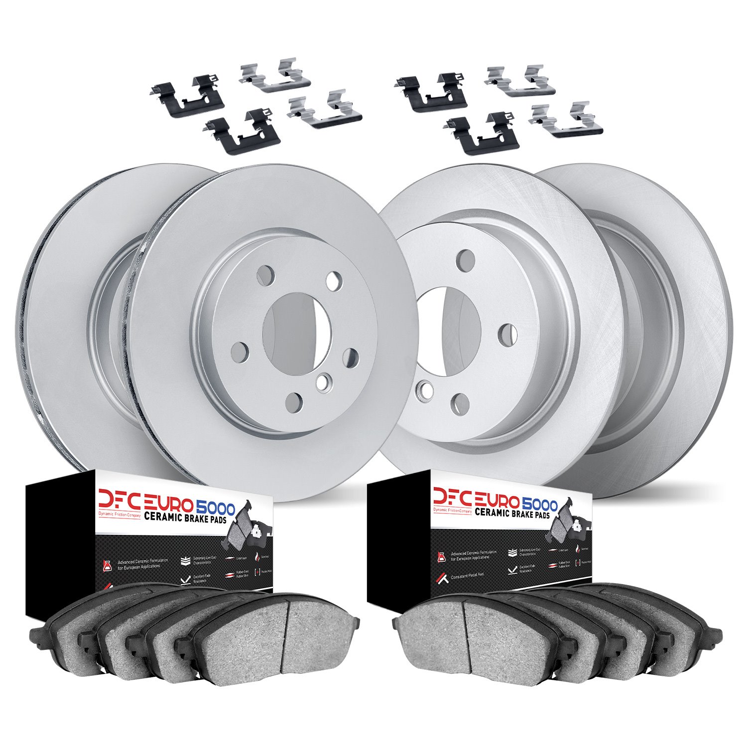 9614-32006 GEOMET Brake Rotors w/5000 Euro Ceramic Brake Pads Kit & Hardware, Fits Select Mini, Position: Front and Rear