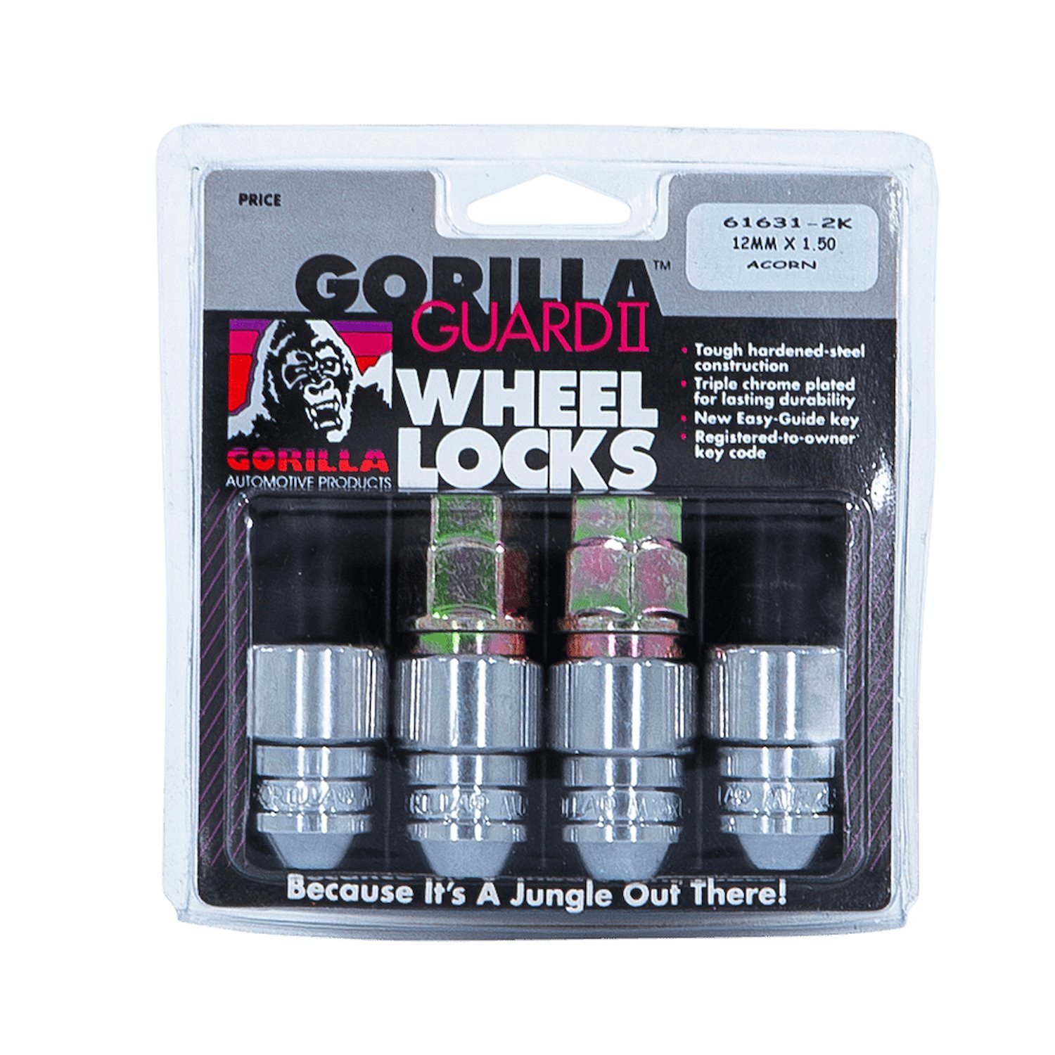 61631-2K Gorilla Guard Acorn Wheel Lock, 12 mm x 1.50, Chrome, 2Key