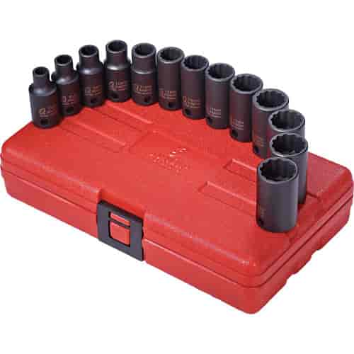 13pc. 12-Point Metric Semi-Deep Impact Socket Set 3/8