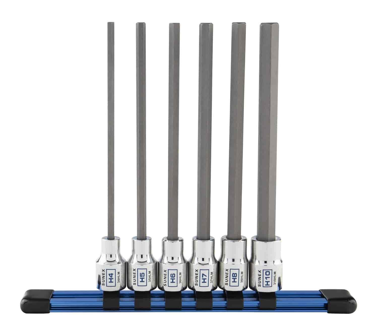 6 Piece 3/8 in. Drive Chrome Long Hex Bit Socket Rail - Metric