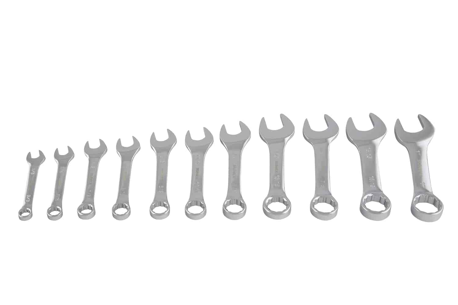 11 Pc. SAE Stubby Combination Wrench Set Compact design for maximum access in confined areas