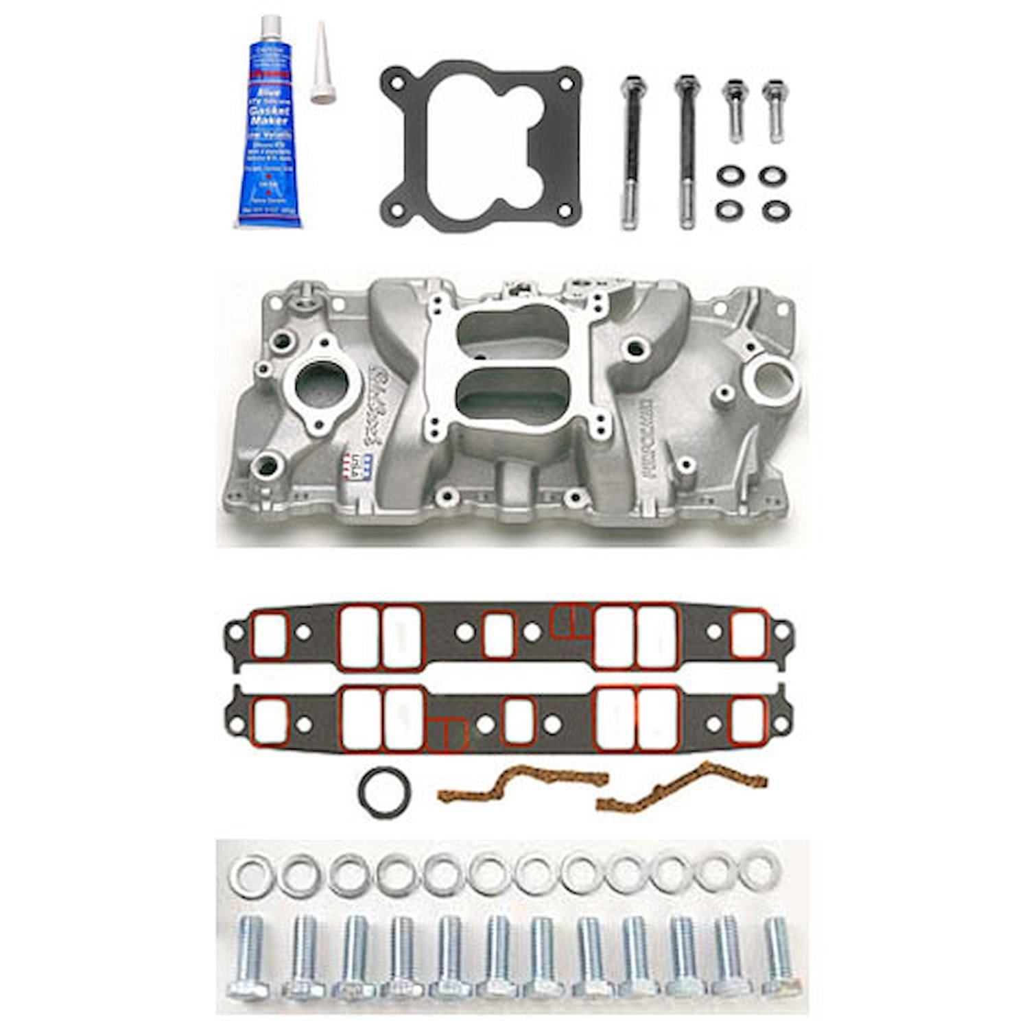 Performer Small Block Chevy EGR Intake Manifold with Installation Kit for Quadrajet