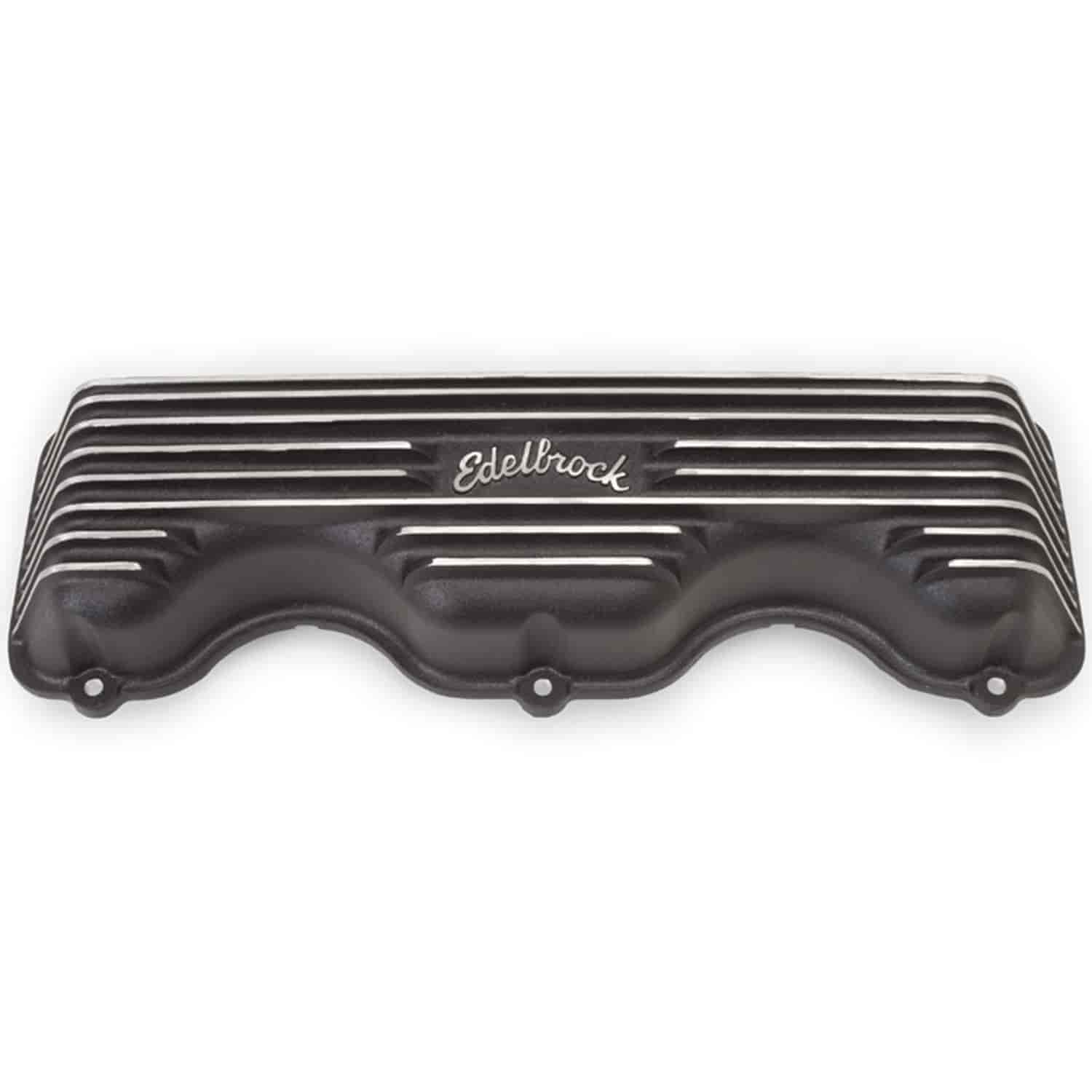 Classic Finned Valve Covers for Chevy W-Series 348/409 with Black Powder Coated Finish