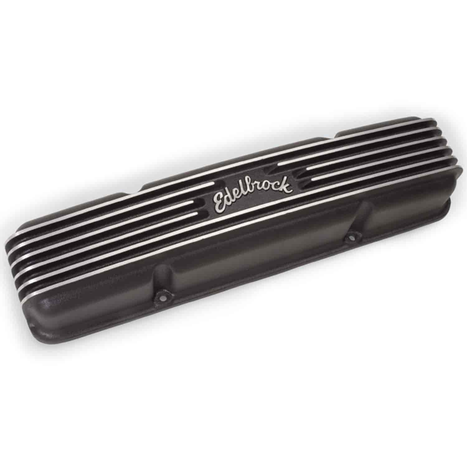 Classic Finned Valve Covers for 1959-1986 Small Block Chevy 262-400 with Black Powder Coated Finish