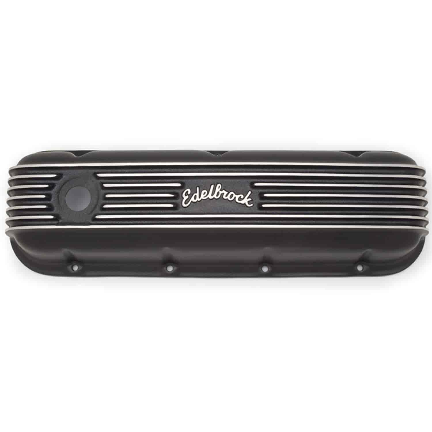 Classic Finned Valve Covers for 1965-Up Big Block Chevy 396-502 with Black Powder Coated Finish