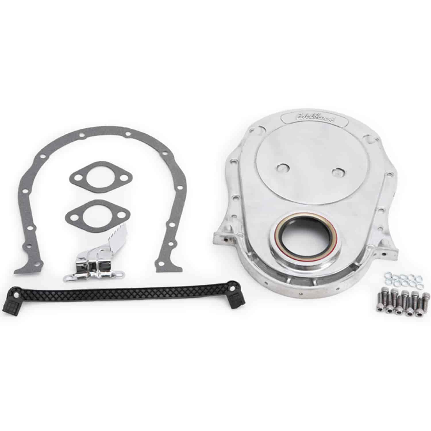 JEGS Timing Cover Fits 1965-1990 Big Block Chevy Engines Polished Cast Aluminum Includes Timing Cover, Timing Cover Gasket, Water Pump Gaskets, - 1