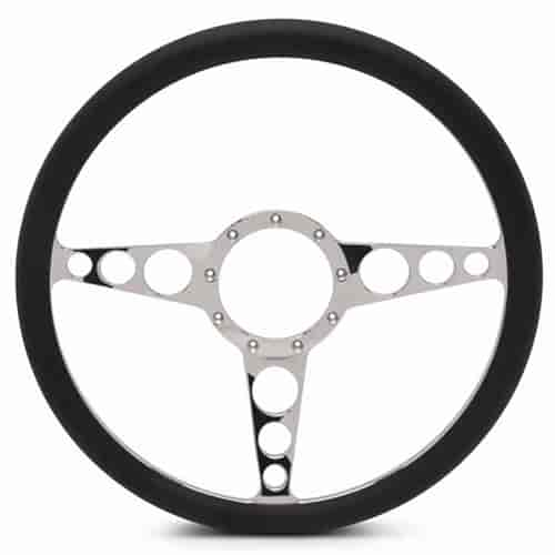 15 in. Racer Steering Wheel - Clear Coat Spokes, Black Grip