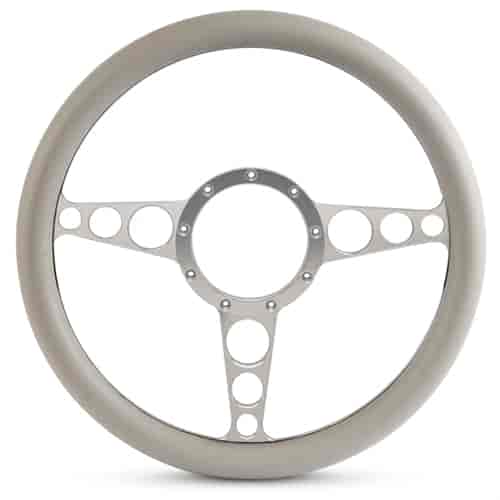 15 in. Racer Steering Wheel - Clear Anodized Spokes, Grey Grip
