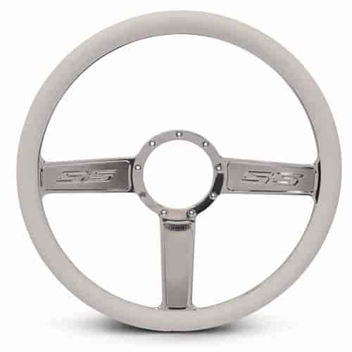 15 in. SS Logo Steering Wheel - Polished Spokes, White Grip