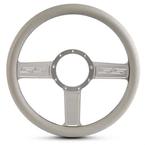 15 in. SS Logo Steering Wheel - Clear Anodized Spokes, Grey Grip