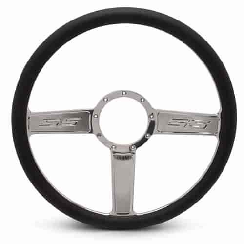 15 in. SS Logo Steering Wheel - Polished Spokes, Black Grip