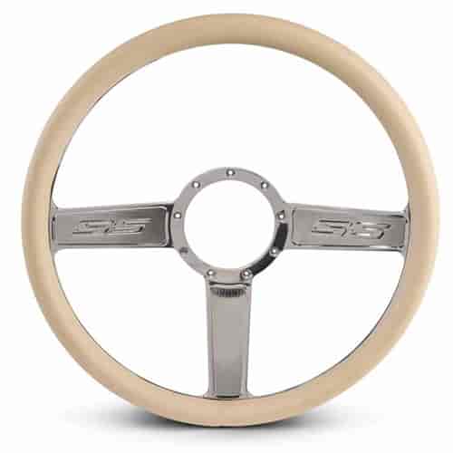 15 in. SS Logo Steering Wheel - Chrome Plated Spokes, Tan Grip