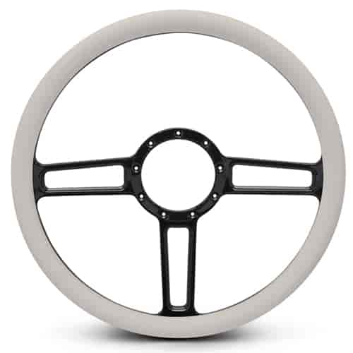 15 in. Launch Steering Wheel - Black Anodized Spokes, White Grip