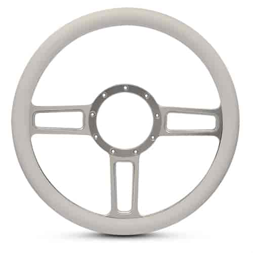 15 in. Launch Steering Wheel - Clear Anodized Spokes, White Grip