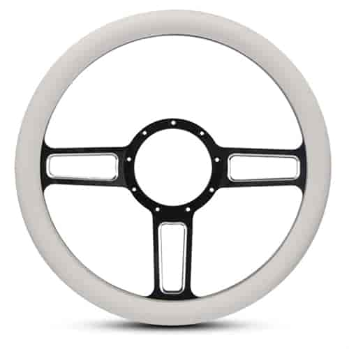 15 in. Launch Steering Wheel - Black Spokes w/Machined Highlights, White Grip