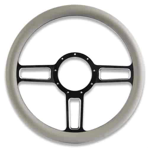 15 in. Launch Steering Wheel - Black Spokes with Machined Highlights, Grey Grip