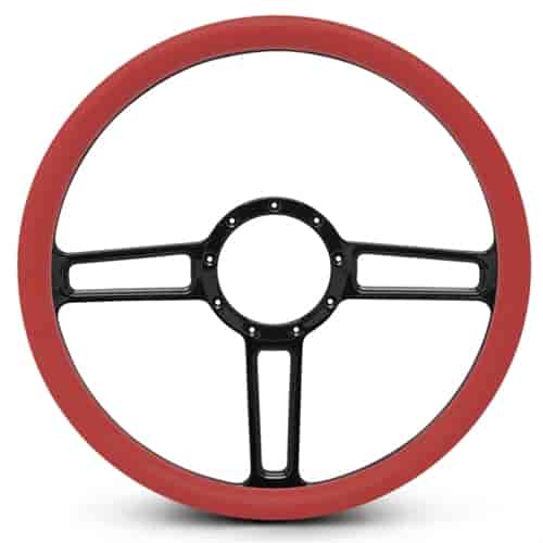 15 in. Launch Steering Wheel - Gloss Black Spokes, Red Grip
