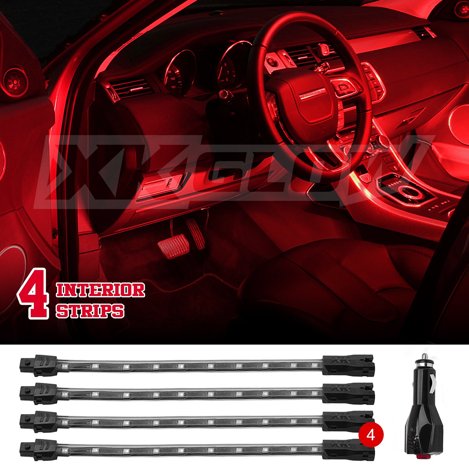 XK041004-R 4 x 8 in. XKGLOW UnderglowLED Accent Light Car/Truck Kit, Single-Color Red, Universal Fit