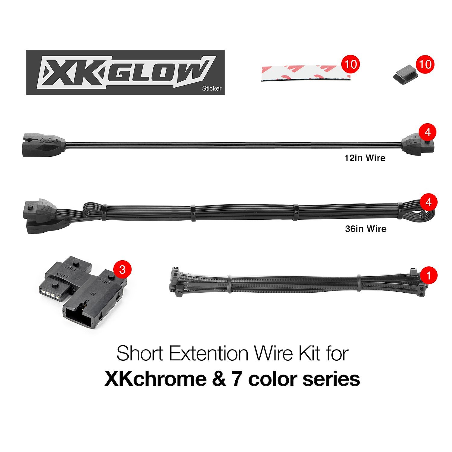 XK-4P-WIRE-KIT-MOTO Extension Wire Kit, for XKCHROME & 7-Color Series, Universal Fit; Motorcyle