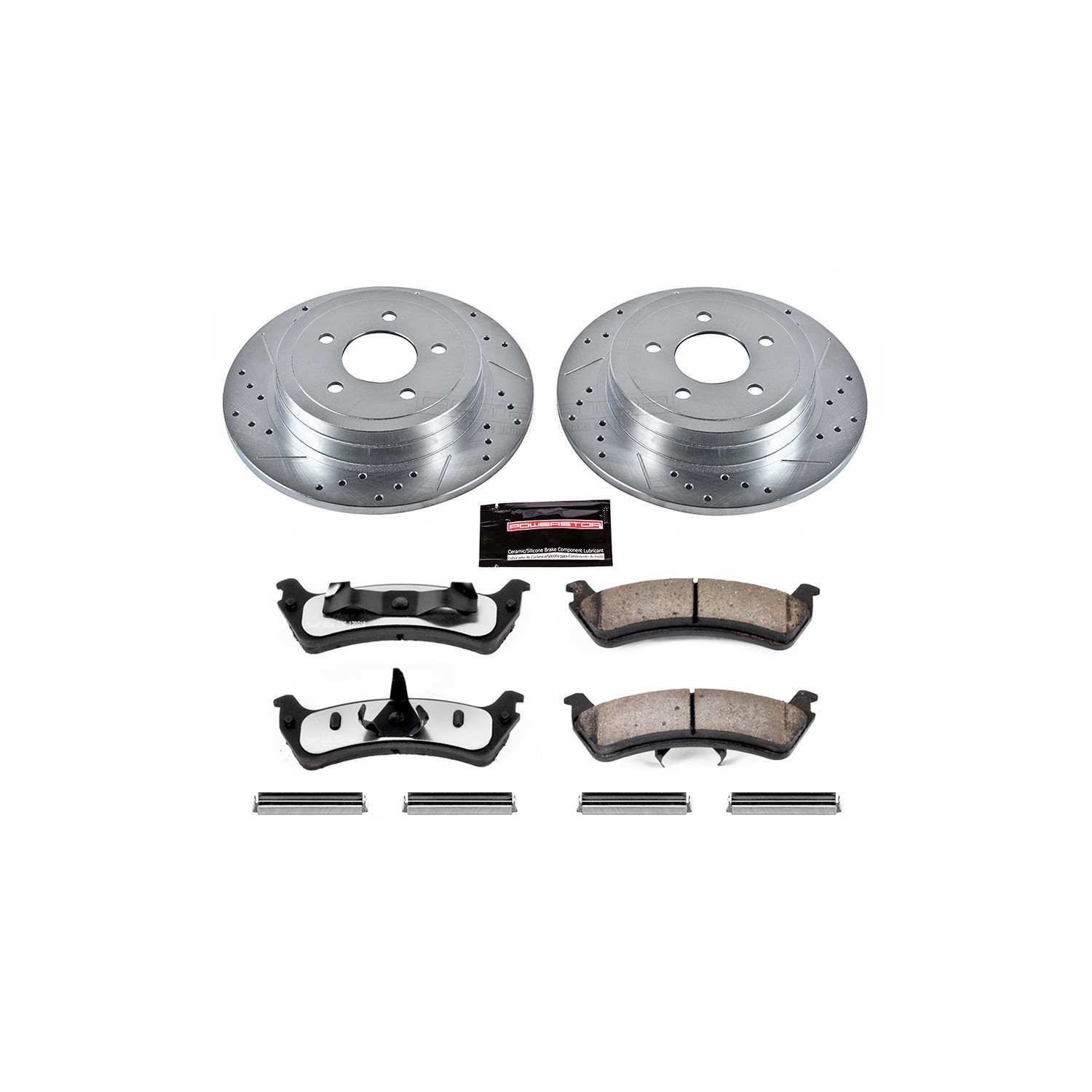 Heavy Duty Truck And Tow Brake Kit Rear Incl. Silver Zinc Plated Cross-Drilled And Slotted Rotors w/Z36 Truck And Tow Brake Pads