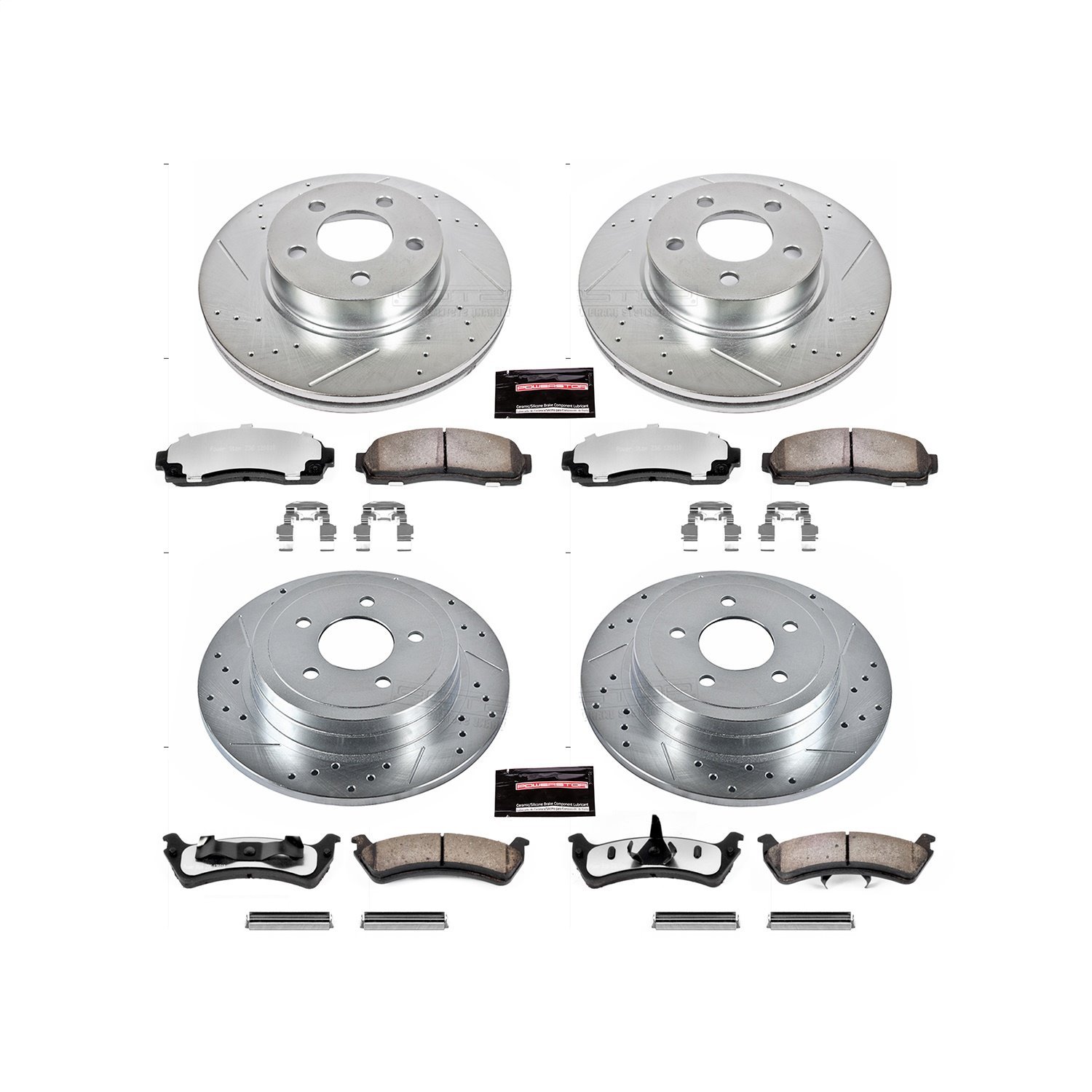 Heavy Duty Truck And Tow Brake Kit; Front/Rear; Incl. Silver Zinc Plated Cross-Drilled And Slotted R