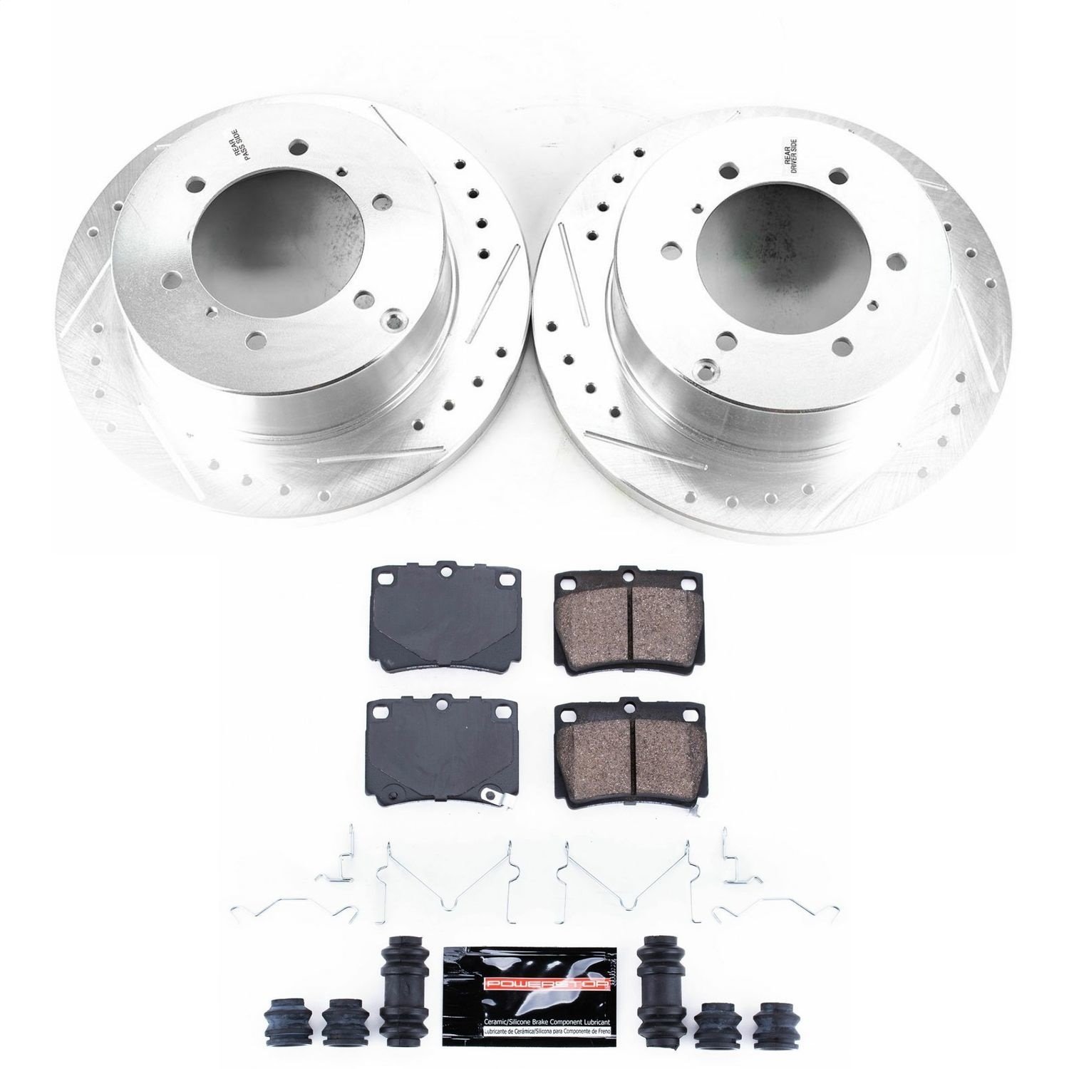 Performance Brake Upgrade Kit Rear Incl. Silver Zinc Plated Cross-Drilled And Slotted Rotors w/Z16 Ceramic Scorched Brake Pads