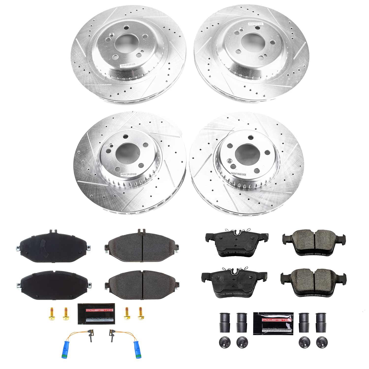 Z23 Front and Rear Brake Pads and Rotors Kit Fits Select Late Model Mercedes-Benz C300