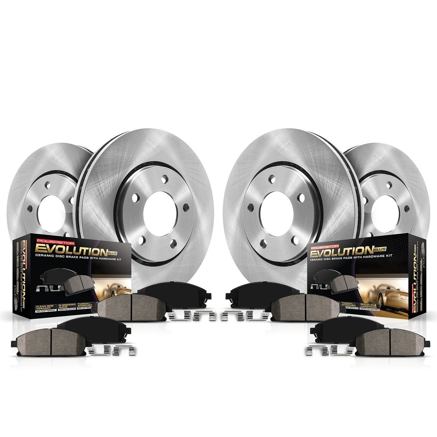 1-Click Daily Driver Brake Kits Front & Rear OE Replacement Rotors Z16 Ceramic Scorched Brake Pads