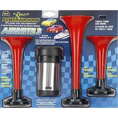 AIRMITE 3-Three 3 Red Plastic Trumpets with Compact Chrome 12-Volt Compressor