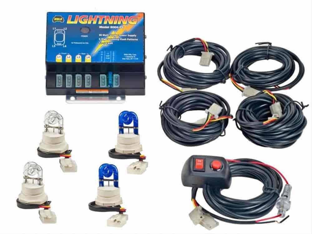 LIGHTNING 4- Hide-A-Way Strobe Kit Two 2 Clear / Two 2 Blue Bulb