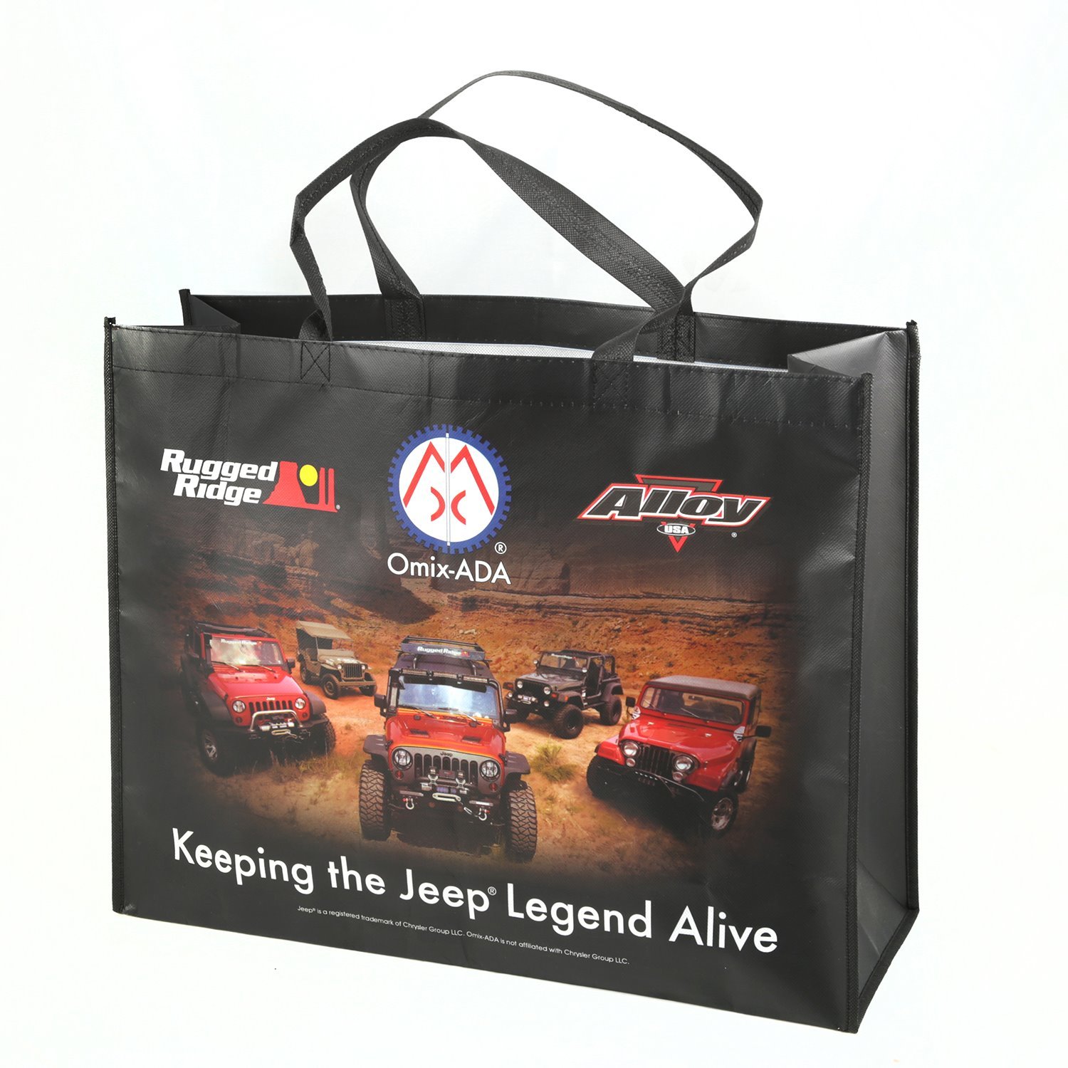 This promotional tote bag from Omix-ADA states Keeping the Jeep Legend Alive