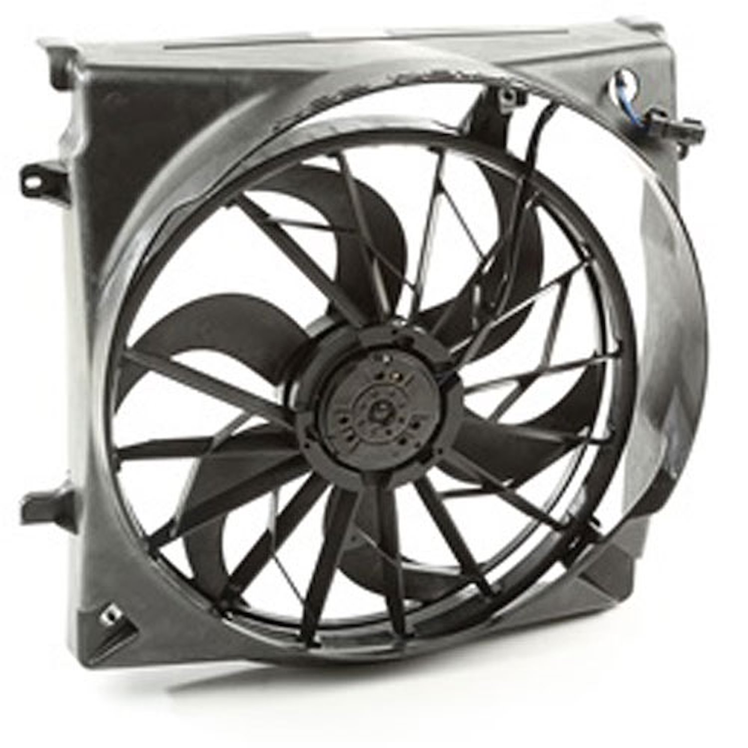 This radiator fan assembly from Omix-ADA fits 02-07 Jeep Libertys with 2 pin connectors.