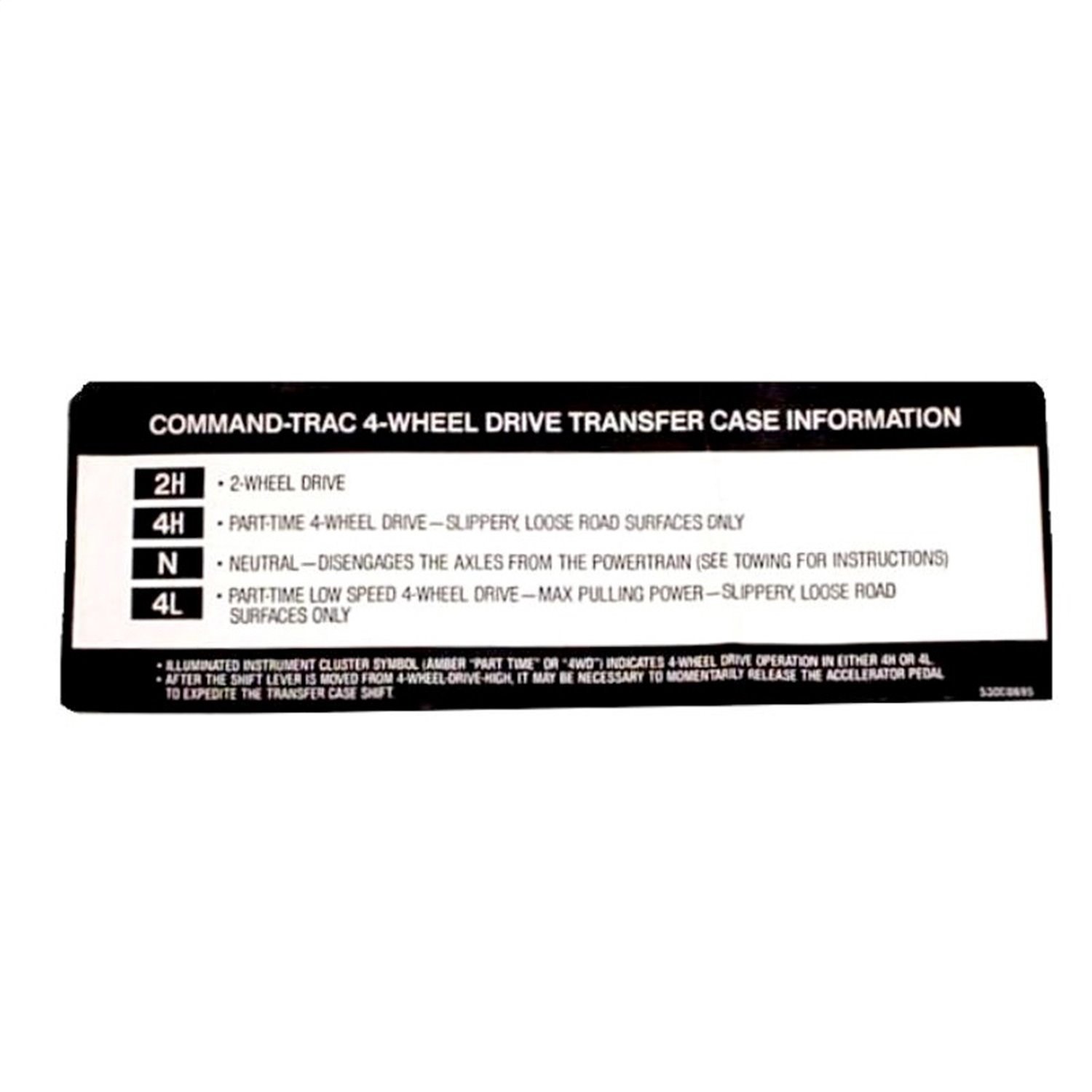 This reproduction transfer case sun visor decal from Omix-ADA fits 94-98 Jeep Cherokees and 97-98 Wr