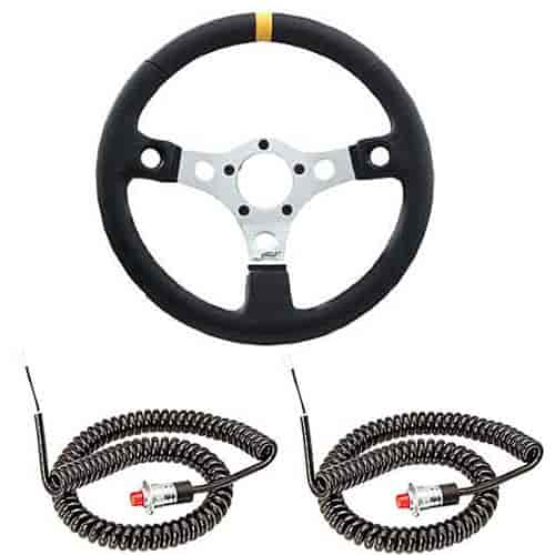 Performance GT Steering Wheel Kit 13" Diameter Black Vinyl w/Yellow Top Marker Silver Spokes 2 Switch Holes