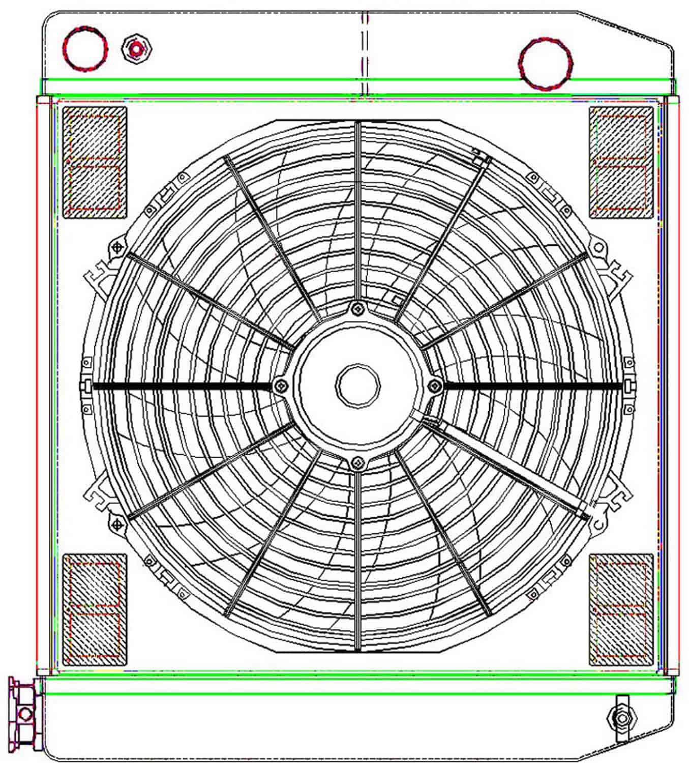 MegaCool ComboUnit Universal Fit Radiator and Fan Dual Pass Crossflow Design 22" x 19" for LS Swap