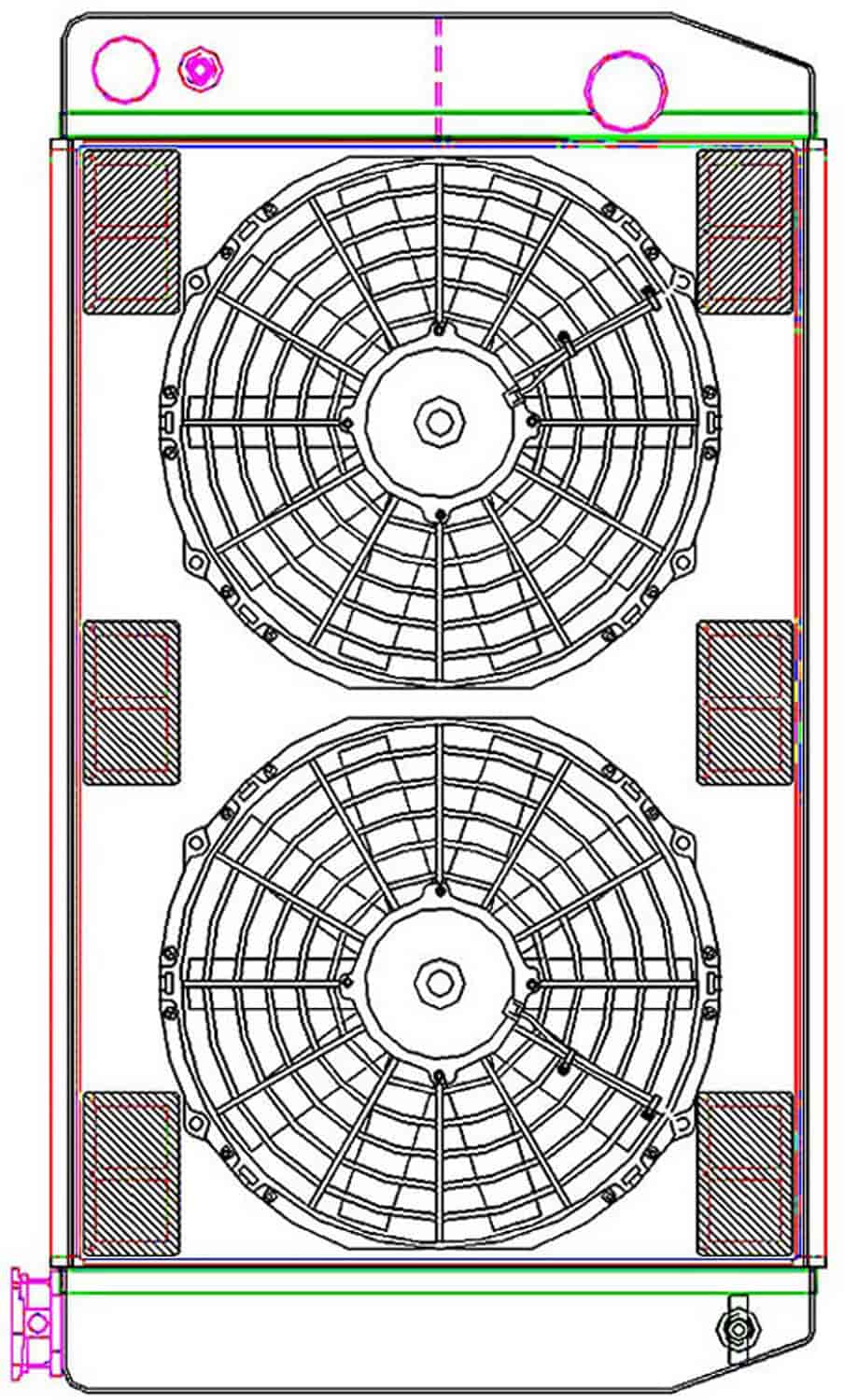 MegaCool CombuUnit Universal Fit Radiator and Fan Dual Pass Crossflow Design 27.50" x 15.50" for LS Swap