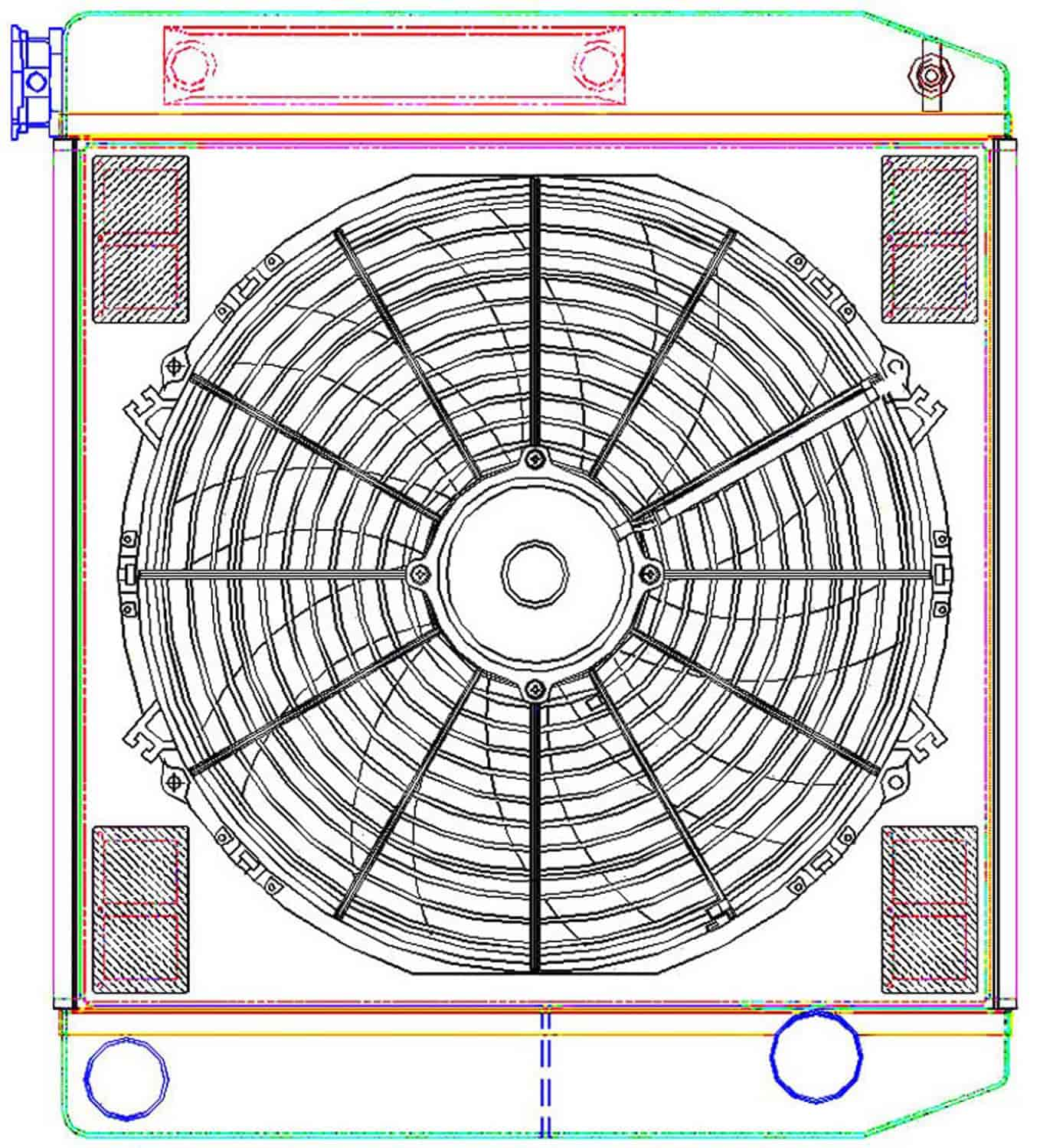 MegaCool ComboUnit Universal Fit Radiator and Fan Dual Pass Crossflow Design 22" x 19" with Transmission Cooler