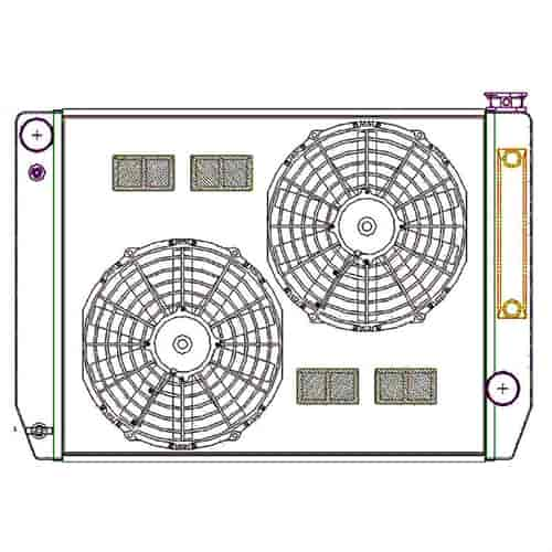 ClassicCool ComboUnit Universal Fit Radiator and Fan Single Pass Crossflow Design 27.50" x 19" for HEMI Swap with Cooler