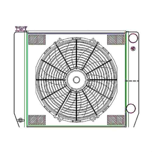 ClassicCool CombuUnit Universal Fit Radiator and Fan Dual Pass Crossflow Design 24" x 19" for HEMI Swap