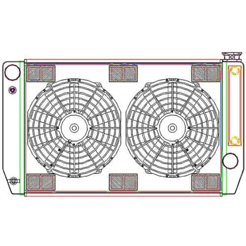 MegaCool ComboUnit Universal Fit Radiator and Fan Single Pass Crossflow Design 27.50" x 15.50" for HEMI Swap with Cooler