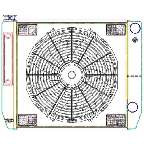 MegaCool CombuUnit Universal Fit Radiator and Fan Dual Pass Crossflow Design 24" x 19" for HEMI Swap with Cooler