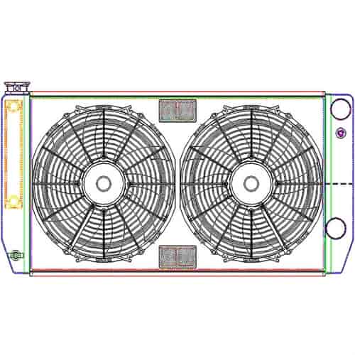 MegaCool CombuUnit Universal Fit Radiator and Fan Dual Pass Crossflow Design 31" x 15.50" for HEMI Swap with Cooler