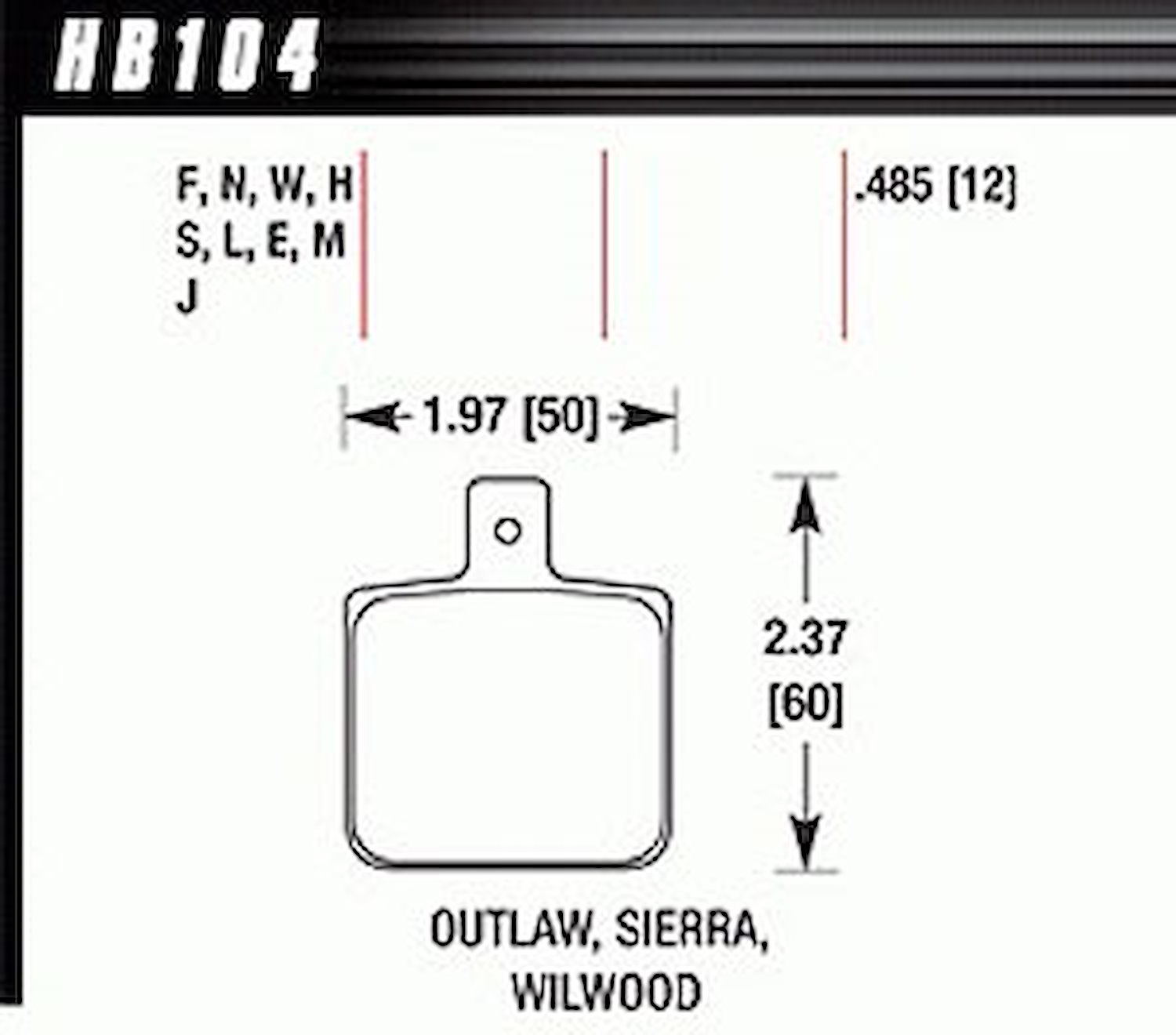 HT-10 PADS Wilwood DL Single Outlaw w/ 0.156 in. center hole