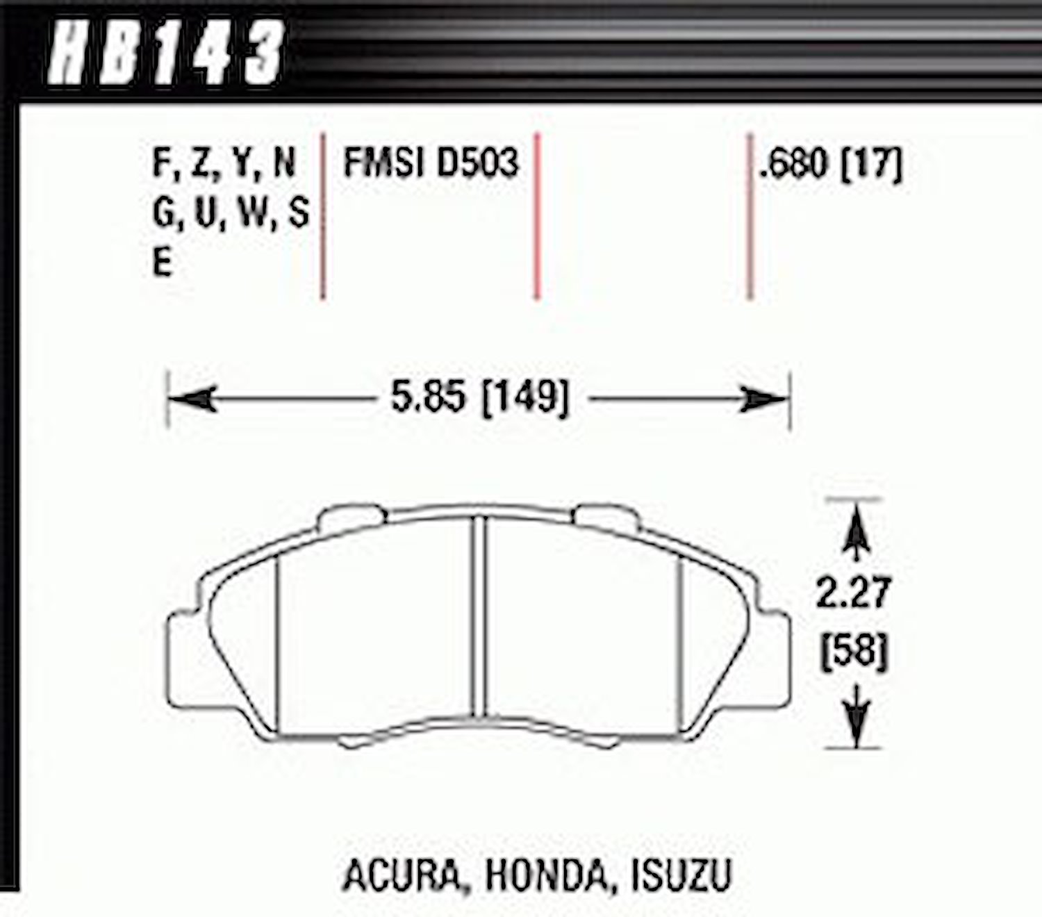 Disc Brake Pad HT-10 w/0.680 Thickness