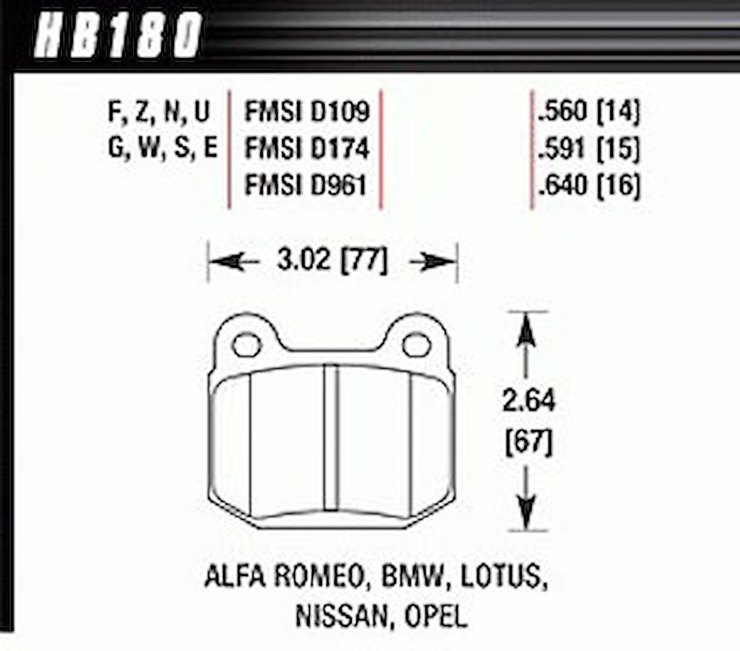 Disc Brake Pad HT-10 w/0.560 Thickness