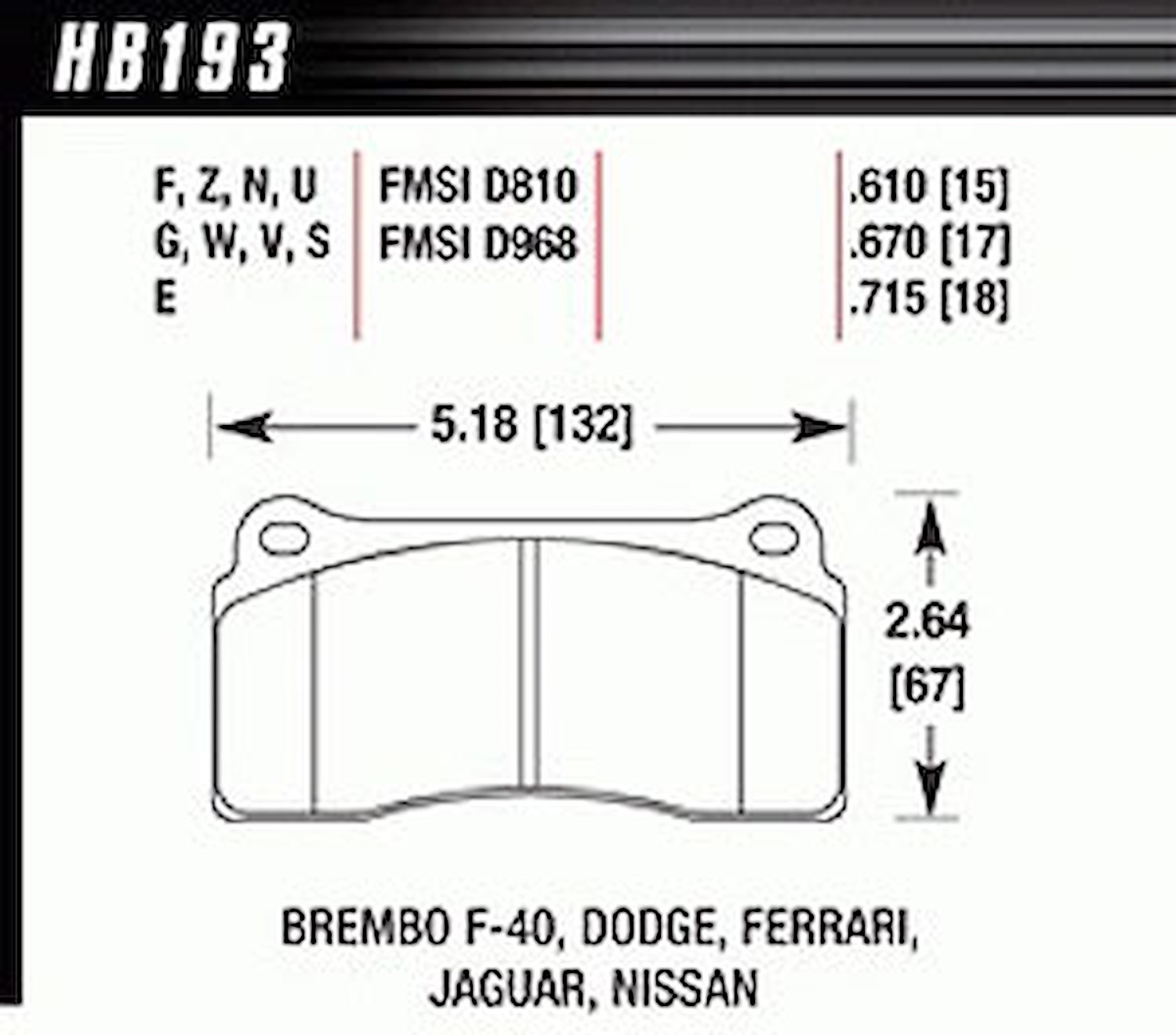 Disc Brake Pad HT-10 w/0.670 Thickness