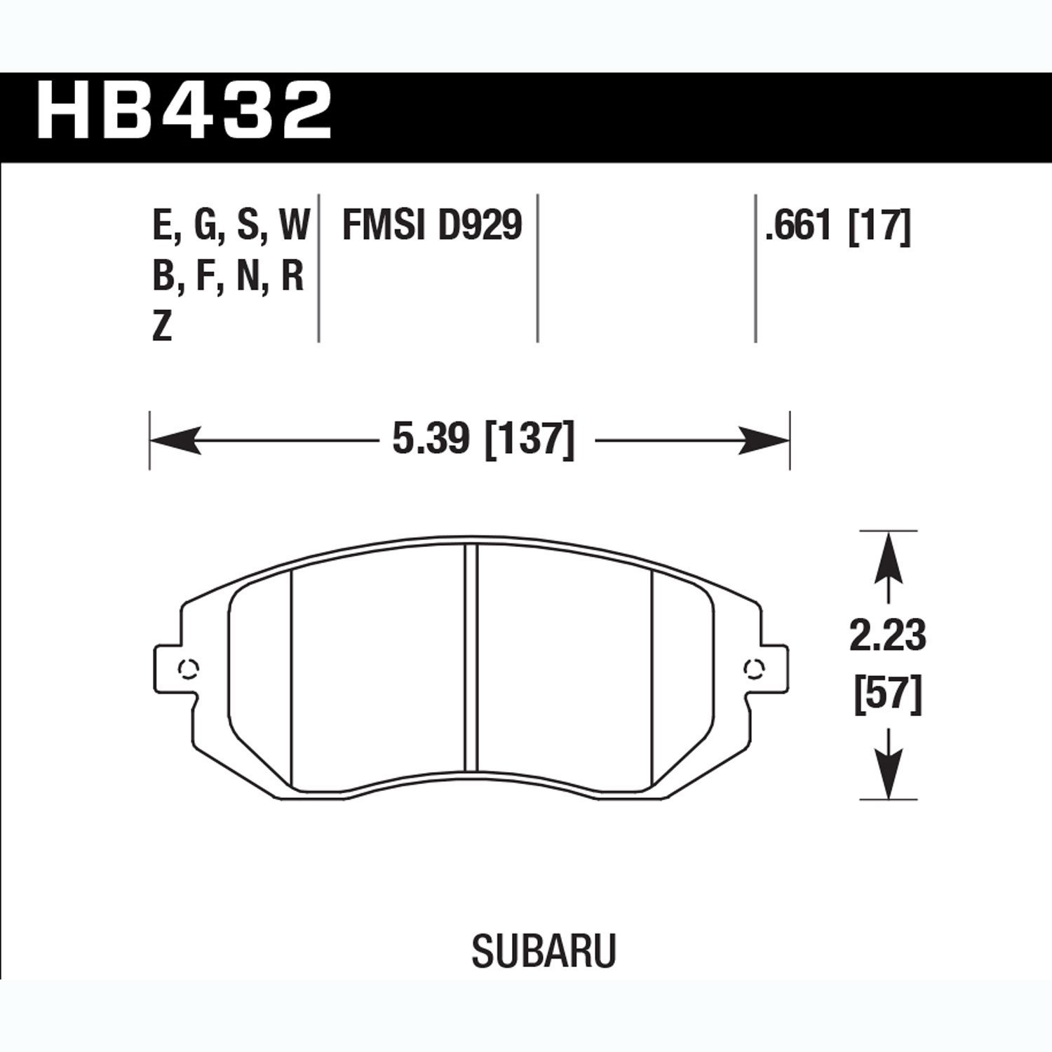 Disc Brake Pad Performance Ceramic w/0.661 Thickness